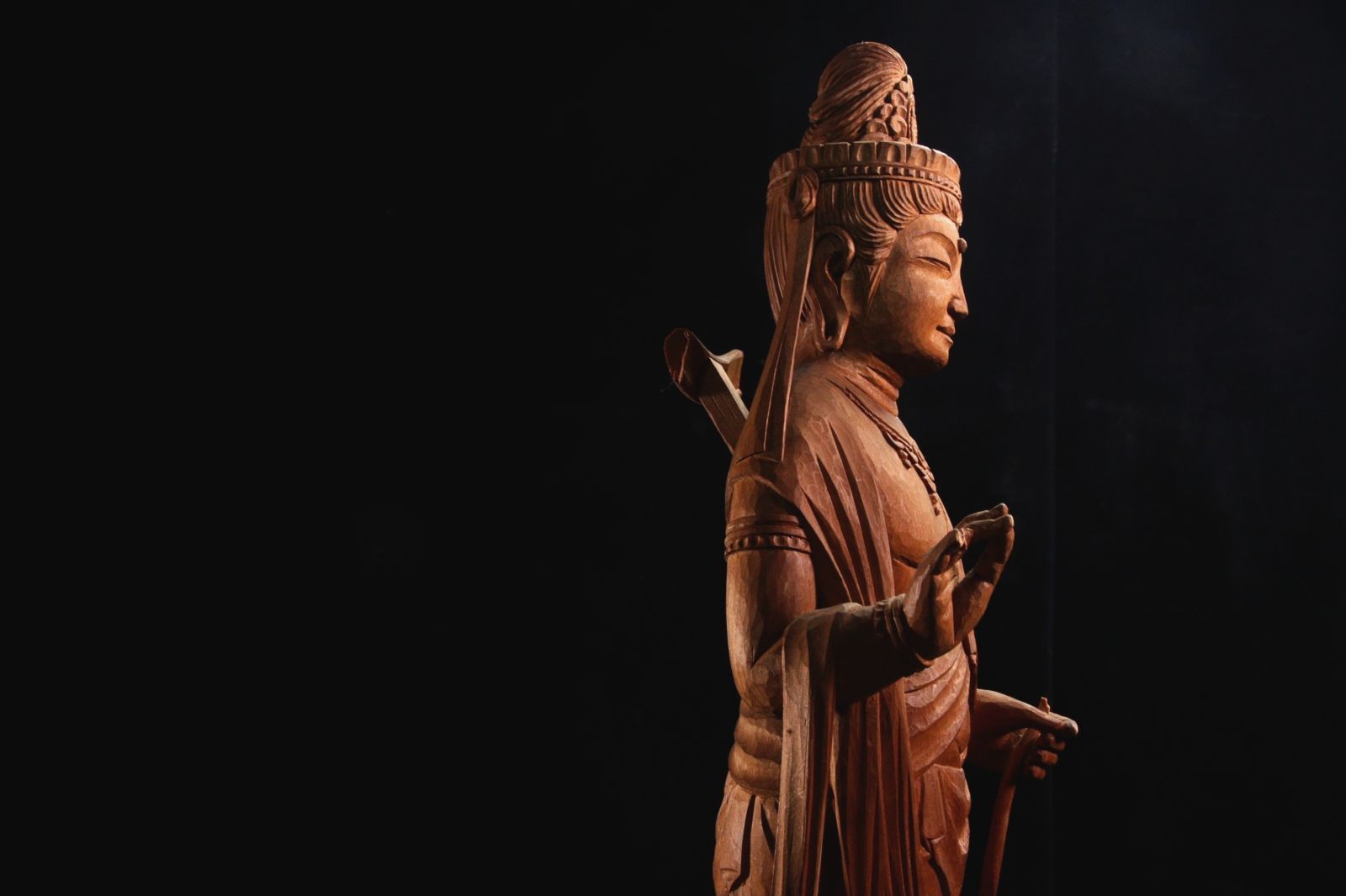 針尾廣志作 木彫 観音菩薩立像 47.5cm 仏教美術 仏像 唐物 骨董