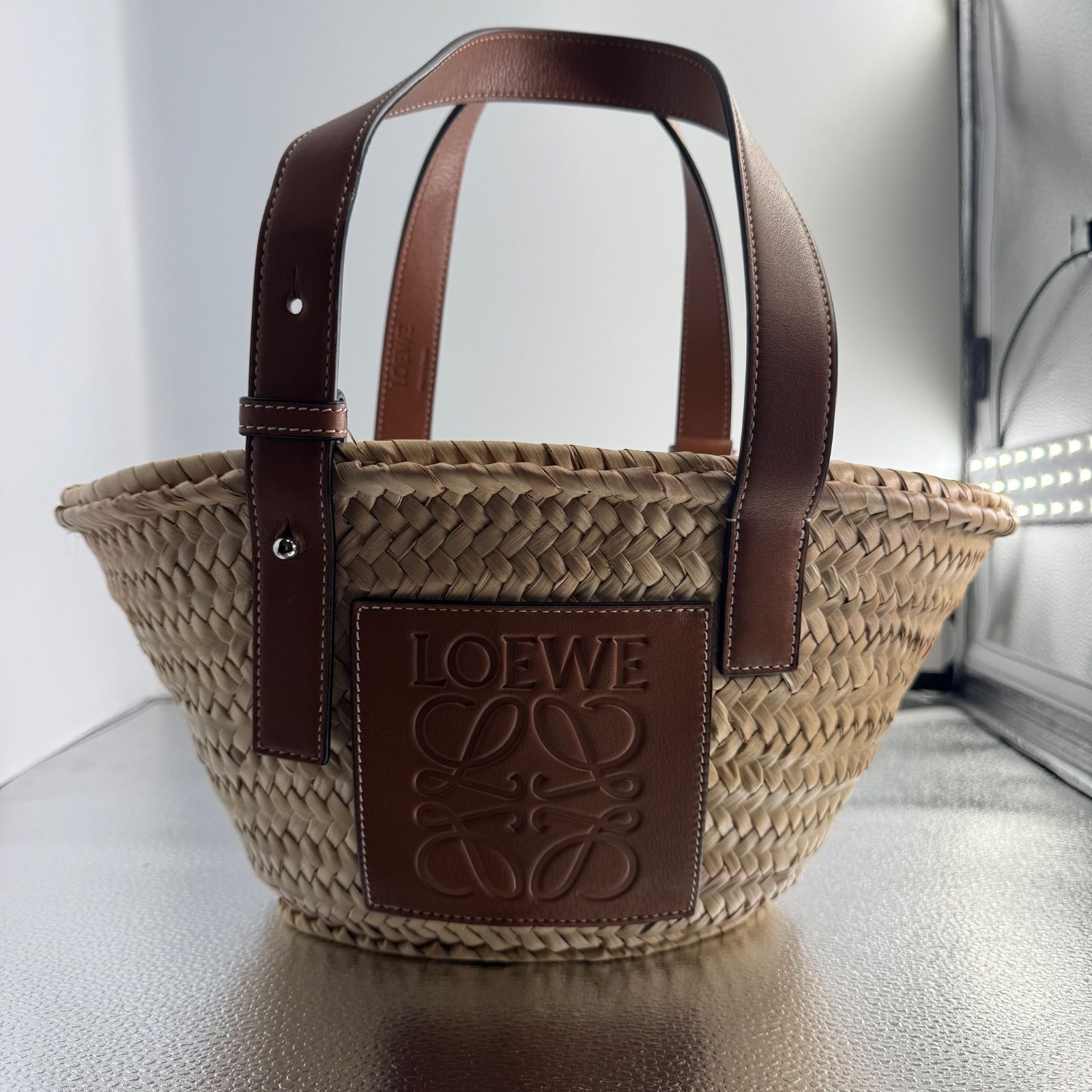 ★ LOEWE ロエベ バスケットスモール ベージュxブラウン カゴバッグ ラフィアxレザー