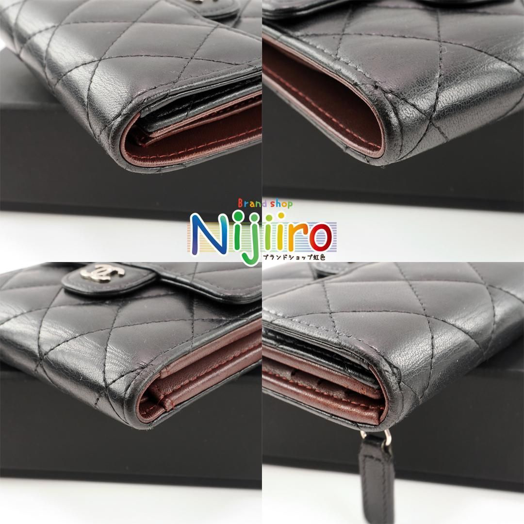 極美品】CHANEL マトラッセ ラムスキン ブラック 三つ折り財布 1639