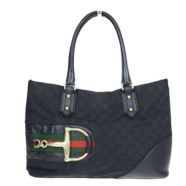 【中古】 グッチ(Gucci) GGキャンバス シェリー キャンバス，レザー トートバッグ ブラック 09PA380