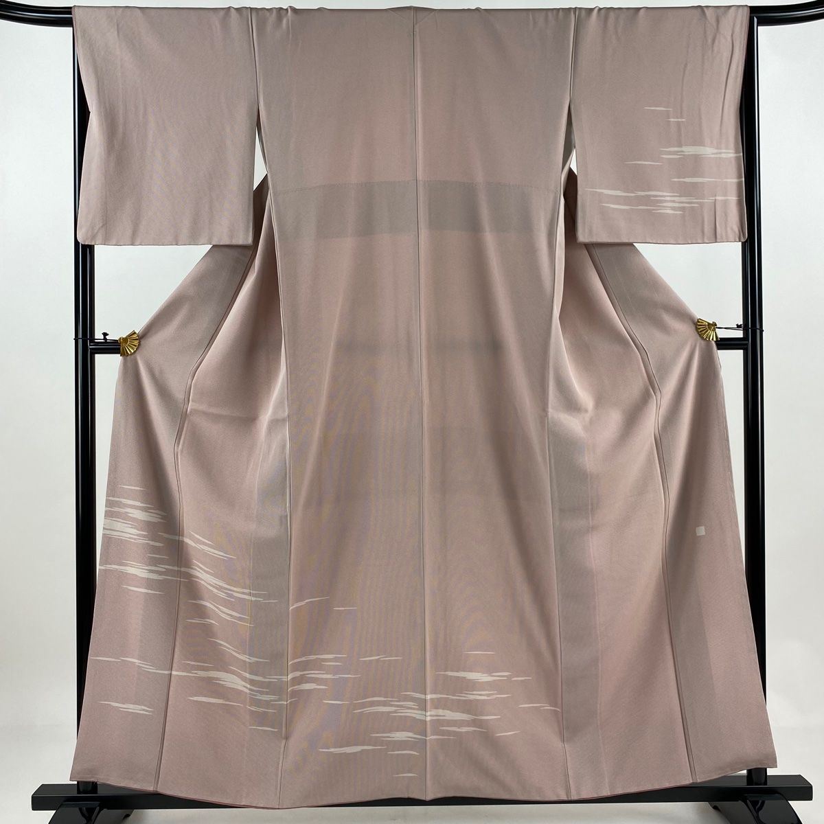 付下げ 身丈157.5cm 裄丈65cm M 袷 霞 万筋 ピンクベージュ 正絹 美品  