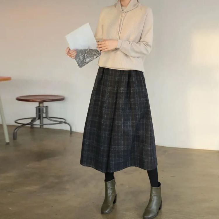 スカーチョ チェック柄 ガウチョパンツ レディース 秋冬 七分丈