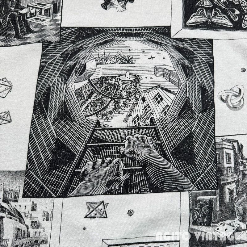 90's ANDAZIA M.C.ESCHER エッシャー 騙し絵 アートTee マルチプリント