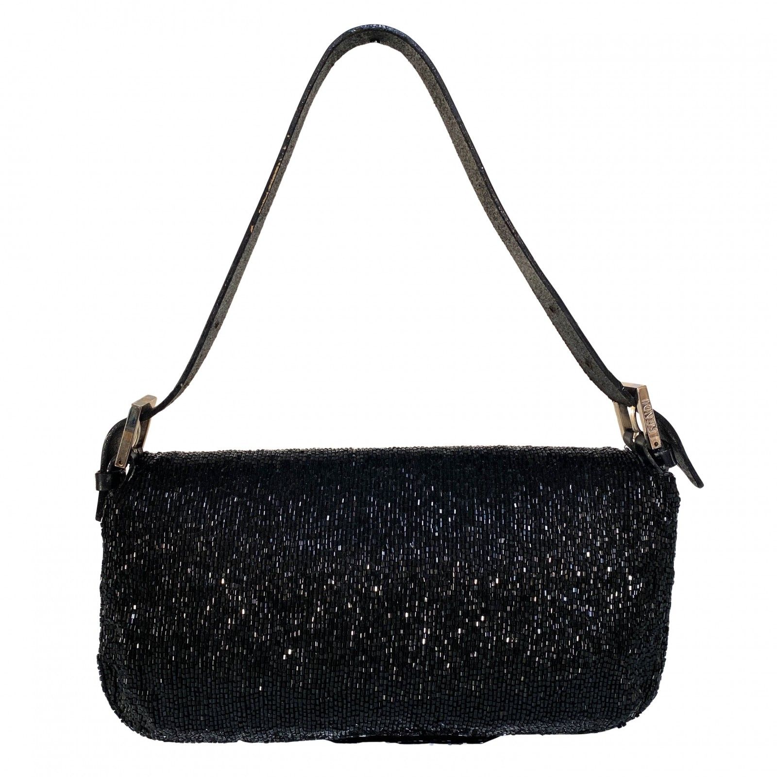 FENDI フェンディ バゲット ブラック 黒 ビーズ 刺繍 レザー 