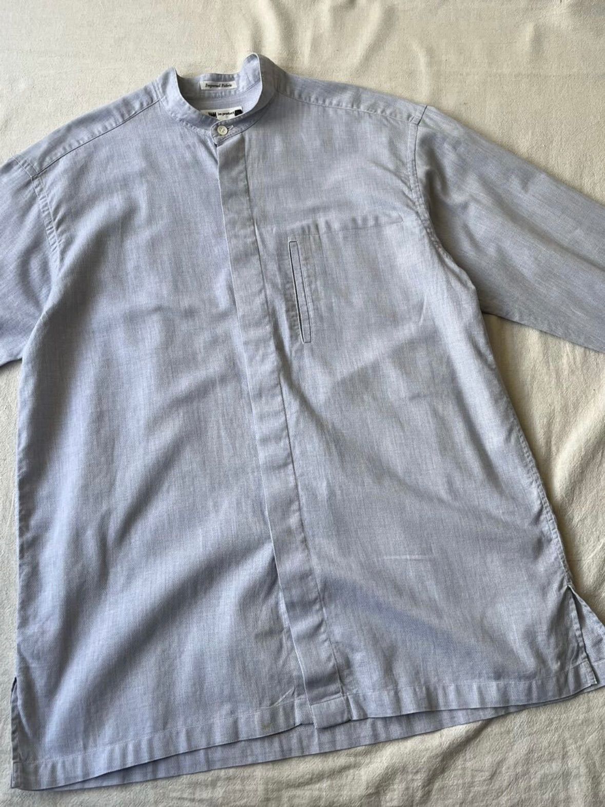80s 90s イッセイミヤケ　ハンドカラーシャツ　デザイン◎ ヴィンテージ 80s im ISSEY MIYAKE バンドカラー シャツ / S コットン ブルー