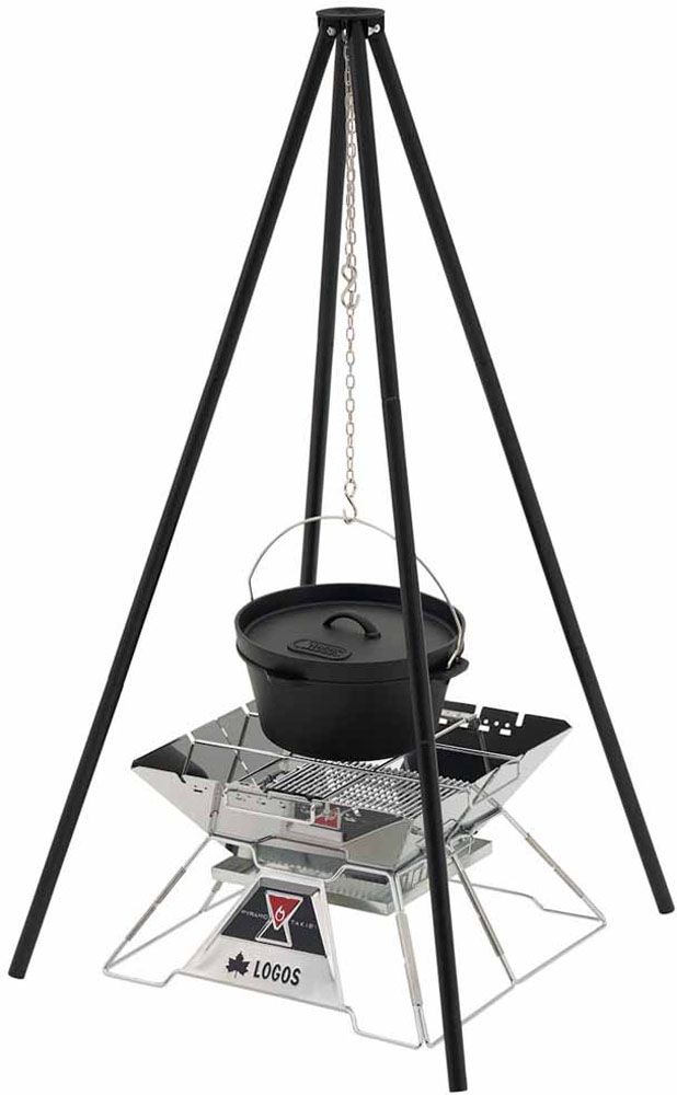 ロゴス LOGOS アウトドア アイアンクワトロポッド バーベキュー クッキング 焚き火 焚火 スタンド 釣り鍋 ランタンスタンド コンパクト収納 収納バッグ付き   81064136 ロゴス LOGOS アウトドア アイアンクワトロポッド バーベキュー