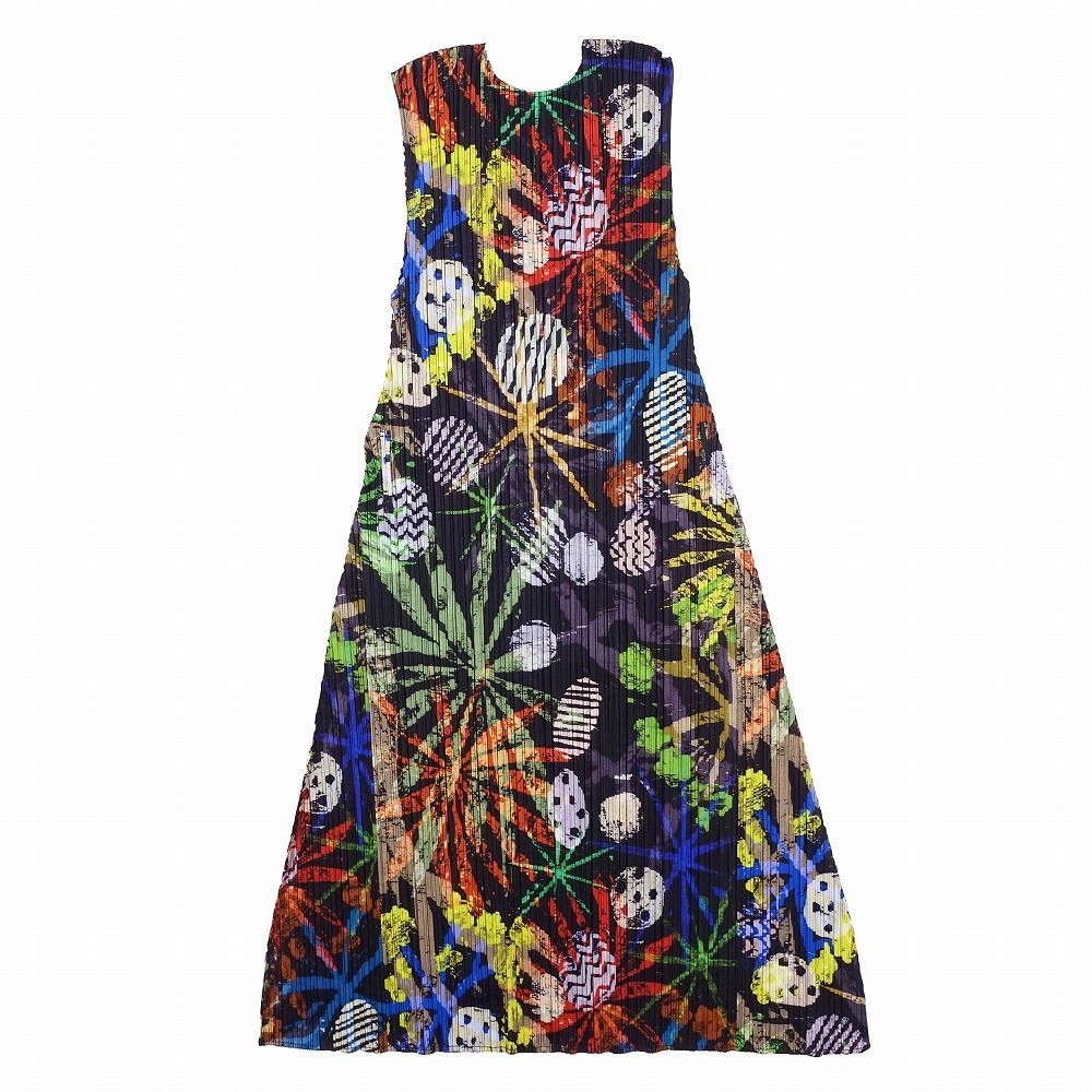 【はち】プリーツプリーズ ノースリーブ チュニックワンピース 総柄 3 PLEATS PLEASE ISSEY MIYAKE - 極美品 プリーツプリーズ