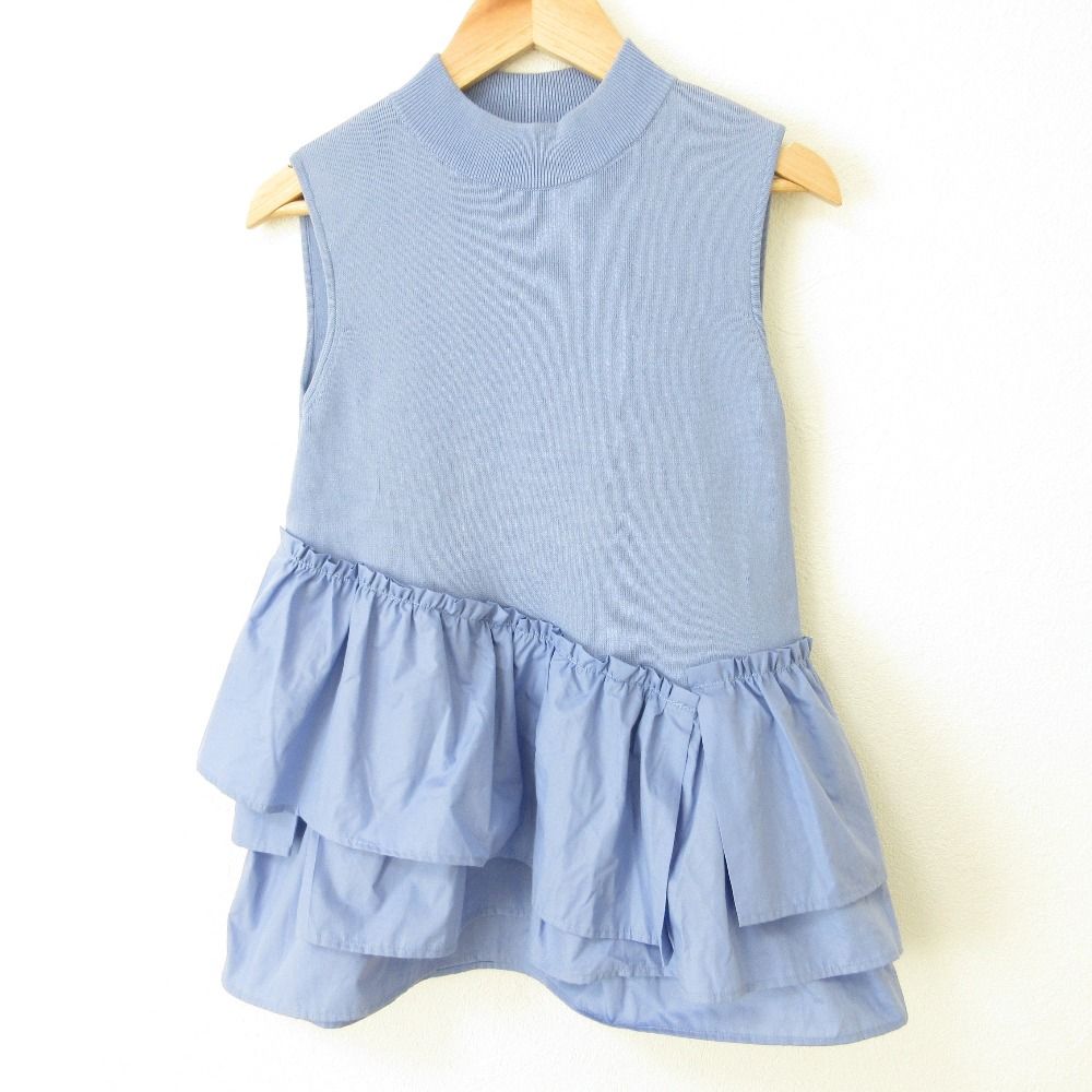 22SS Diagram ダイアグラム グレースコンチネンタル ヘムフリルノースリーブ ニット カットソー 0322243081 サイズ36 ブルー レディース 古着