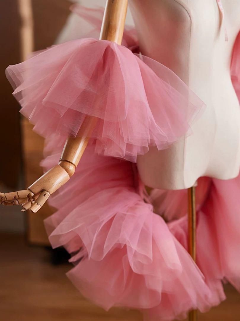 ソルトチュールのフリルがゴージャスなショール 濃いピンク