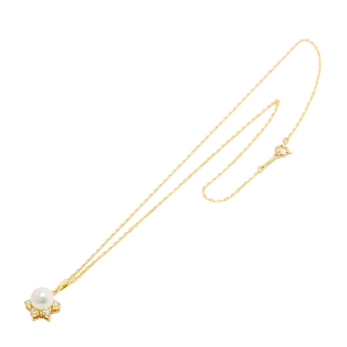 ミキモト MIKIMOTO アコヤ真珠 7.2mm ダイヤ ネックレス 38cm K18 YG  