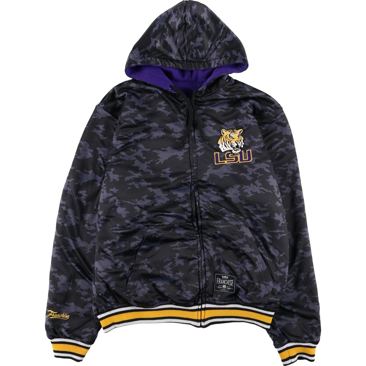 古着 AUTHENTIC GARMENT 総柄 リバーシブル カレッジ スウェットフルジップパーカー メンズXL相当/eaa439256