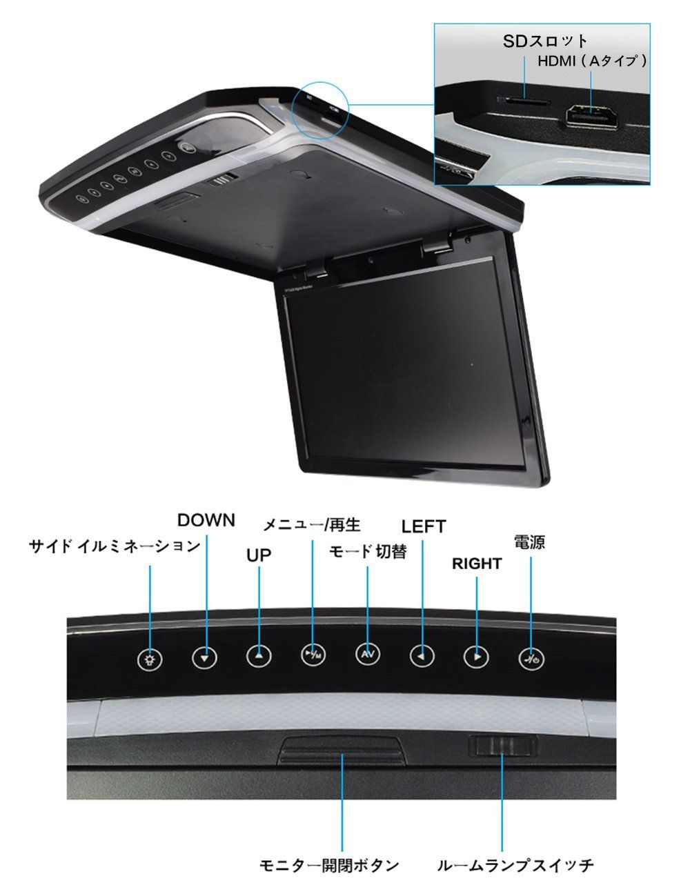MicroSD対応 LOSKAフリップダウンモニター