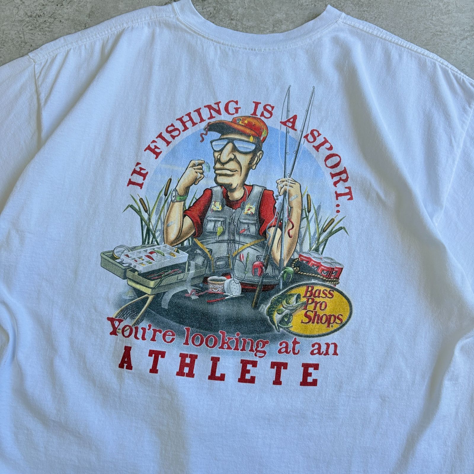 90~00s Bass Pro Shops ” If Fishing is a sport.. ” Back Printed T
