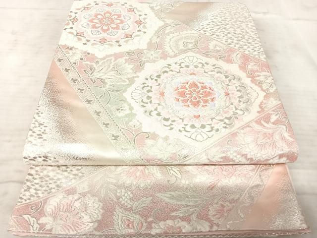 平和屋着物◎六通柄袋帯 唐織 更紗花文 銀糸 正絹 逸品
