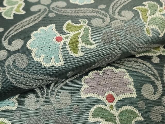 平和屋本店□極上 1854年創業 帯屋捨松 六通柄袋帯 紬地 草花文 証紙  