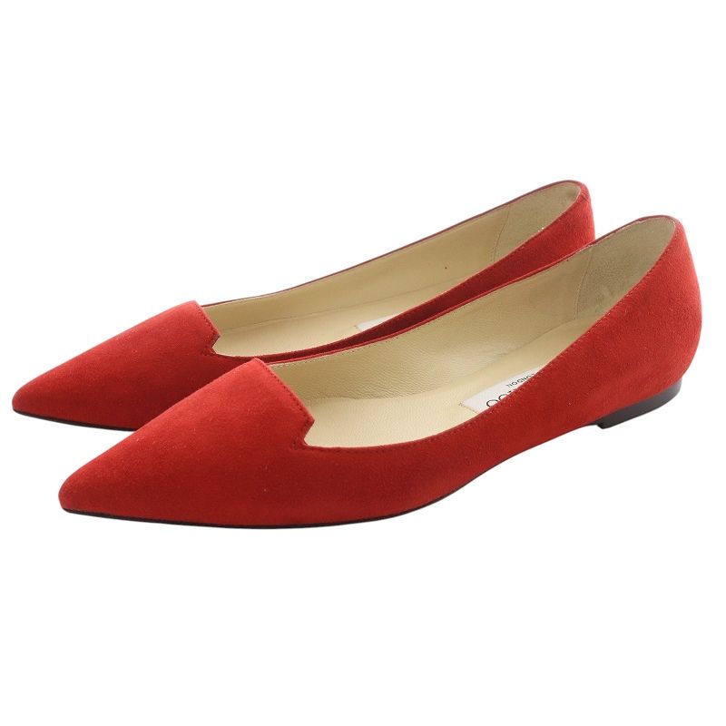 ジミーチュウ JIMMY CHOO フラット パンプス ポインテッドトゥ スエード 36 赤