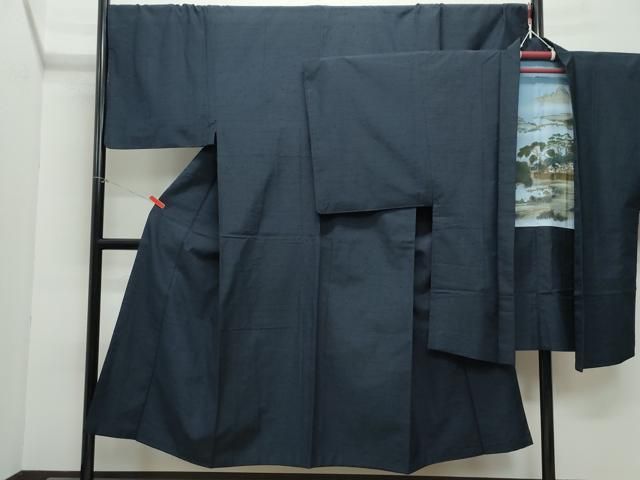 平和屋着物●男性 紬 アンサンブル 濃紺色 キングサイズ 正絹 CAAY3014vf