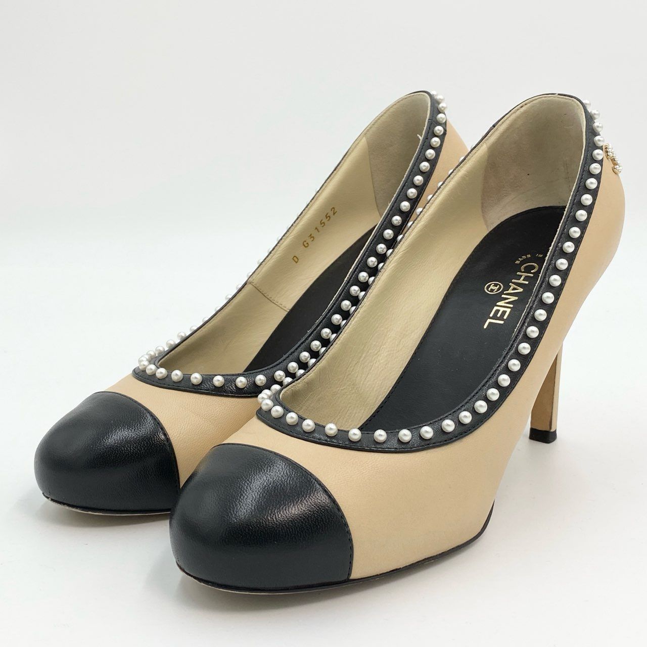 3c30 CHANEL シャネル ココマーク パール付き ヒールパンプス G31552
