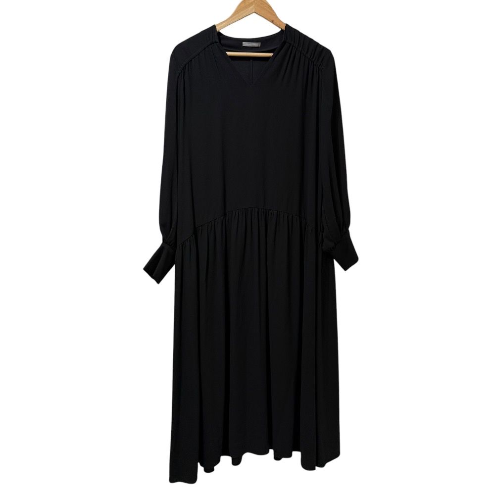 23SS Theory luxe セオリーリュクス FLOW GARDINER 長袖 Vネック マキシドレス ワンピース 38 ブラック レディース 古着