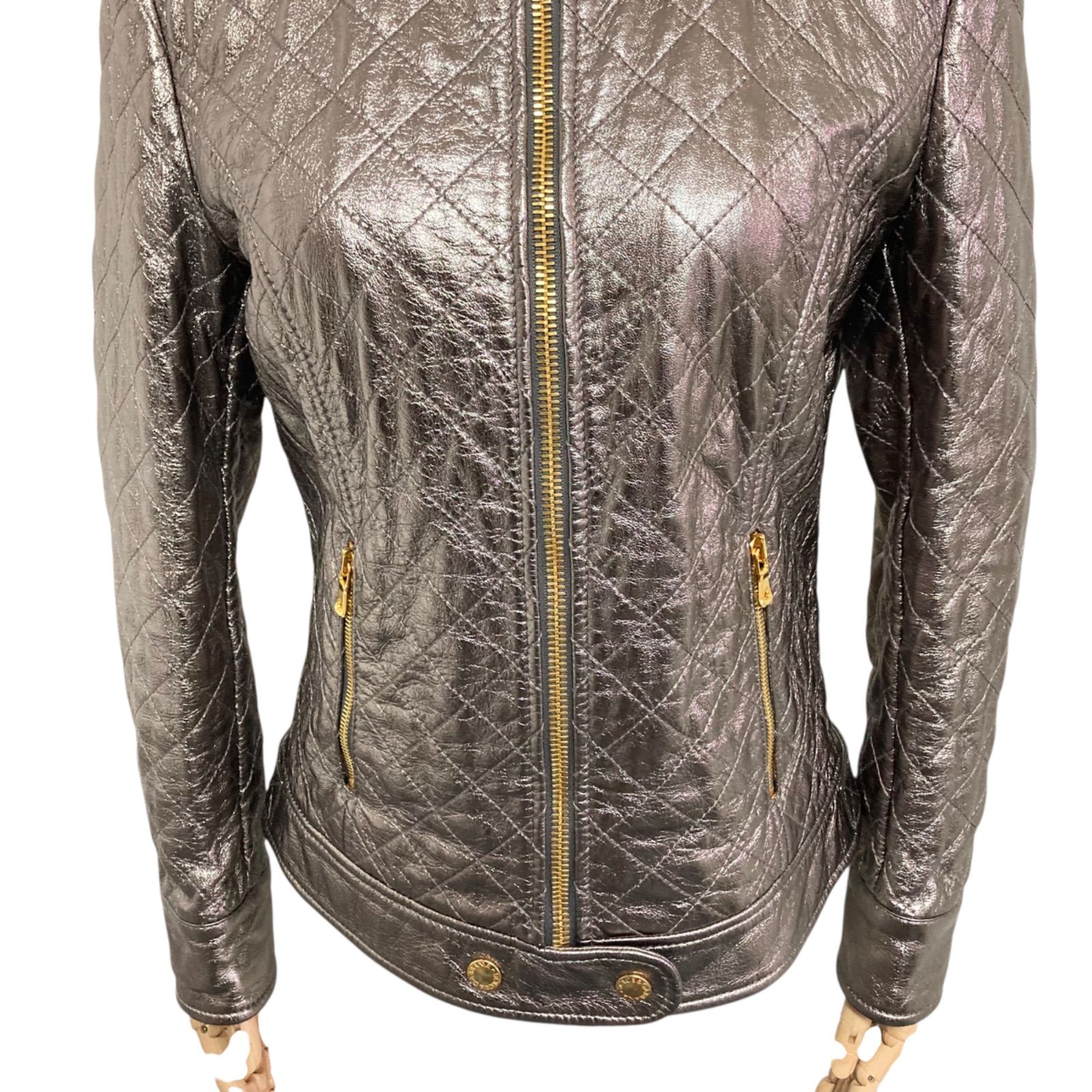 Dolce & Gabbana シルバー レザージャケット　シルバー　44 Vintage Dolce & Gabbana Bomber Jacket Big Logo Mens Size 30