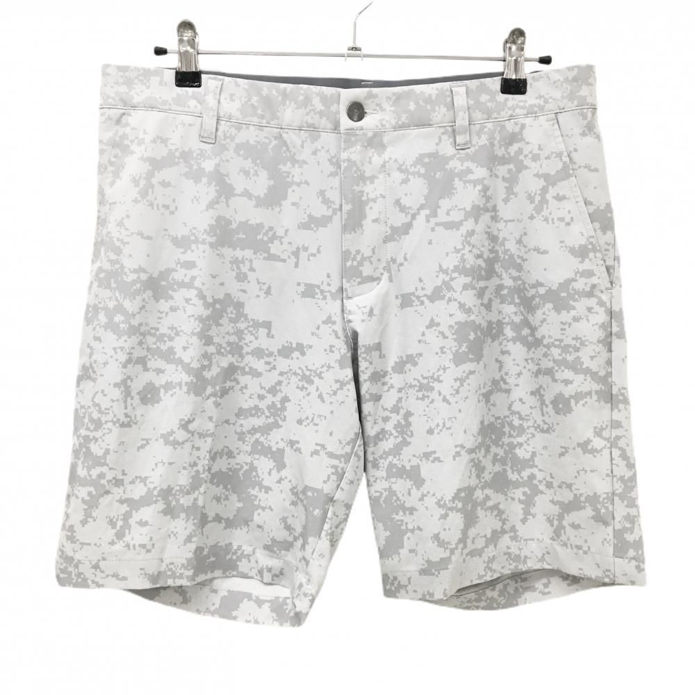 【美品】アディダス ハーフパンツ オフホワイト×ライトグレー モザイクカモフラ調柄 ストレッチ  メンズ 88 ゴルフウェア adidas