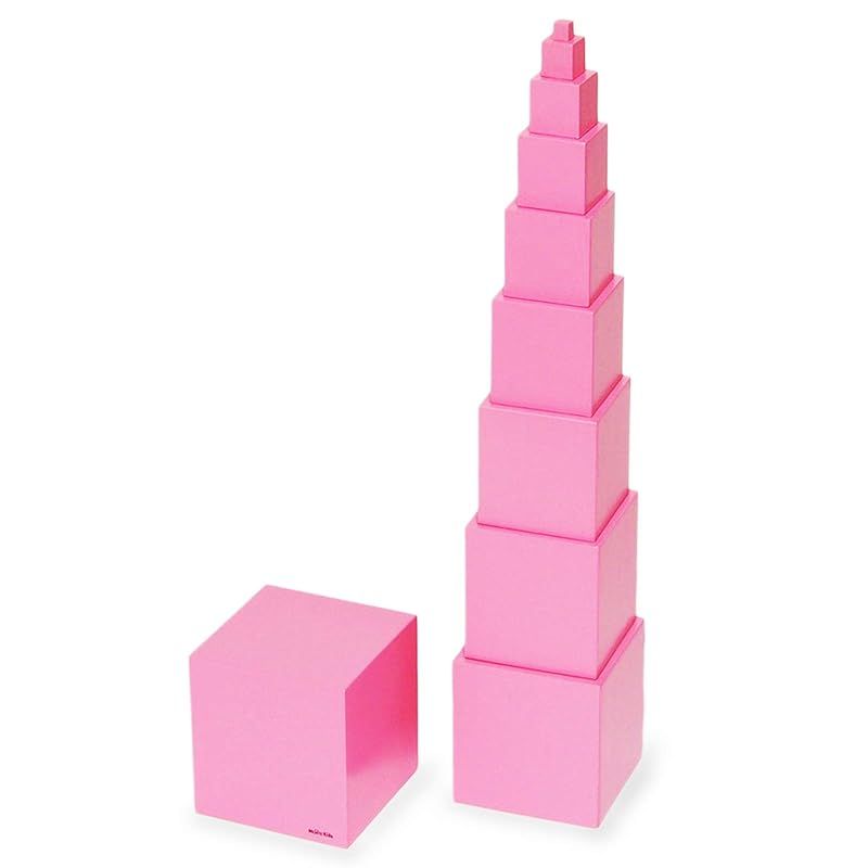 MONTE Kids モンテッソーリ教具 - ピンクタワー 大 教材用サイズ - Montessori モンテキッズ 教育を目的とする教育用品 学習用品 本格教材 算数 モンテッソーリ教具 - ピンクタワー 大