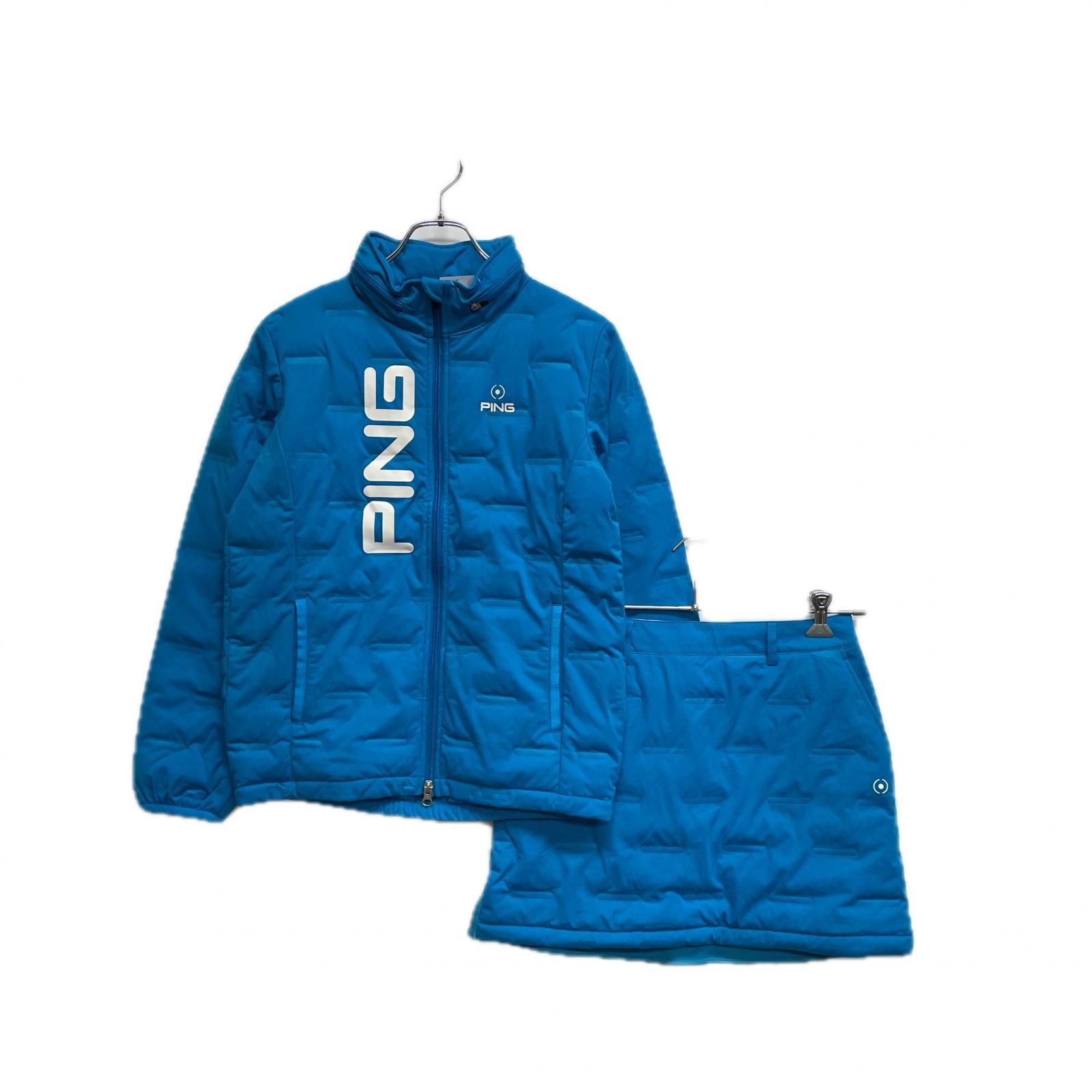 レディース ピン PING セットアップ M 水色 中綿 軽量 ストレッチ 2WAYブルゾン×スカート フード収納可