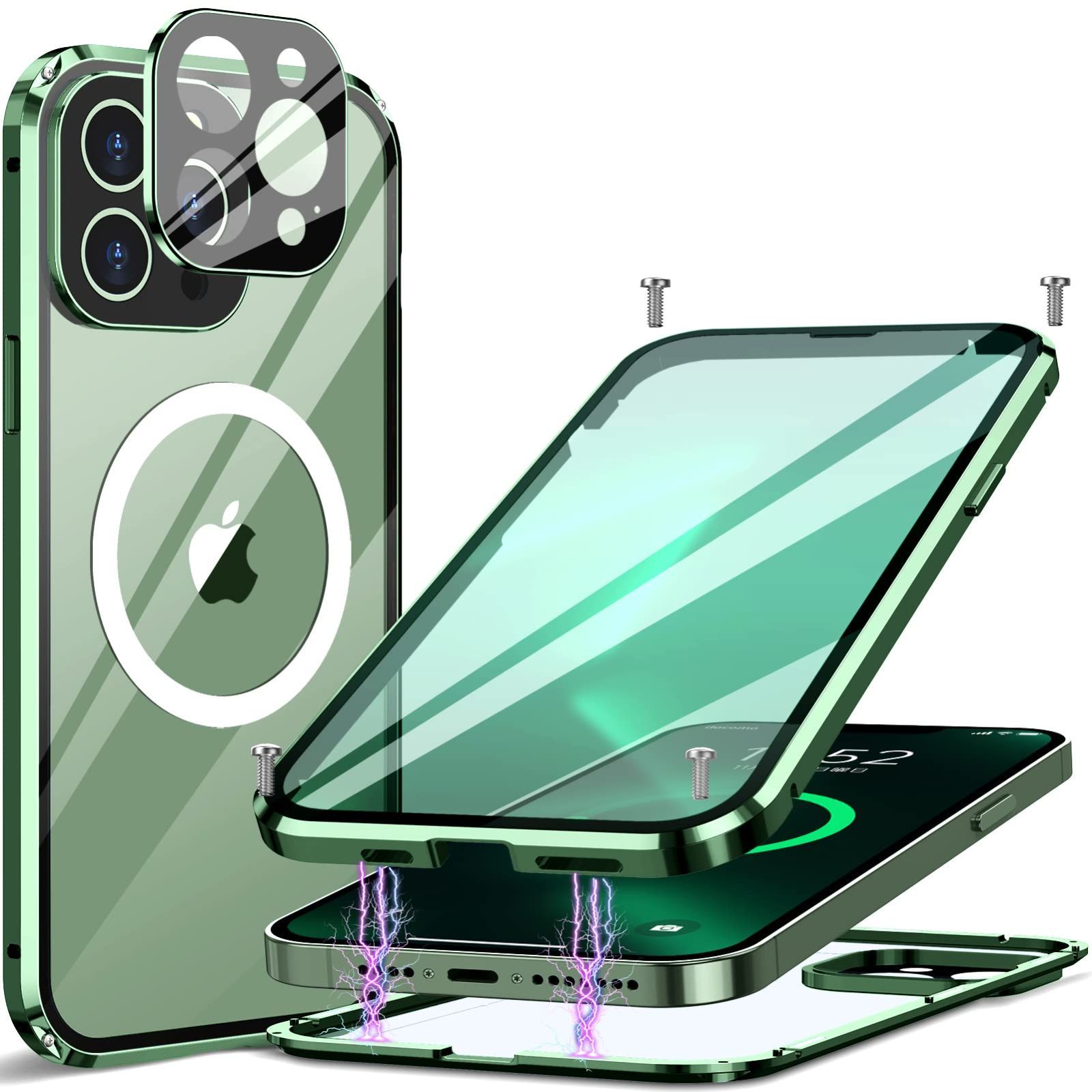 【数量限定】Mini Mini Mini 13 人気 iPhone スマホケース 鋭敏タッチ ケース ケース 金属 アイフォン13 耐衝撃 マグネット式 5.4インチ(アルパイングリーン) バンパー アルミ [一体型レンズ保護]MagSaf