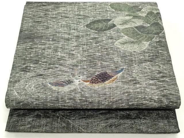 平和屋着物○太鼓柄袋帯 総刺繍 櫛織 鴛鴦花文 金銀糸