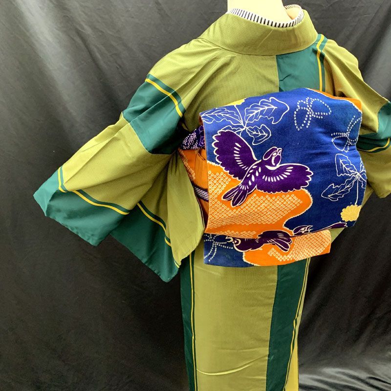 アンティーク ジュニア 大人 着物 昭和レトロ 大正ロマン NO6 507aa3◇アンティーク着物 縞 間道 レトロモダン 大正ロマン 昭和