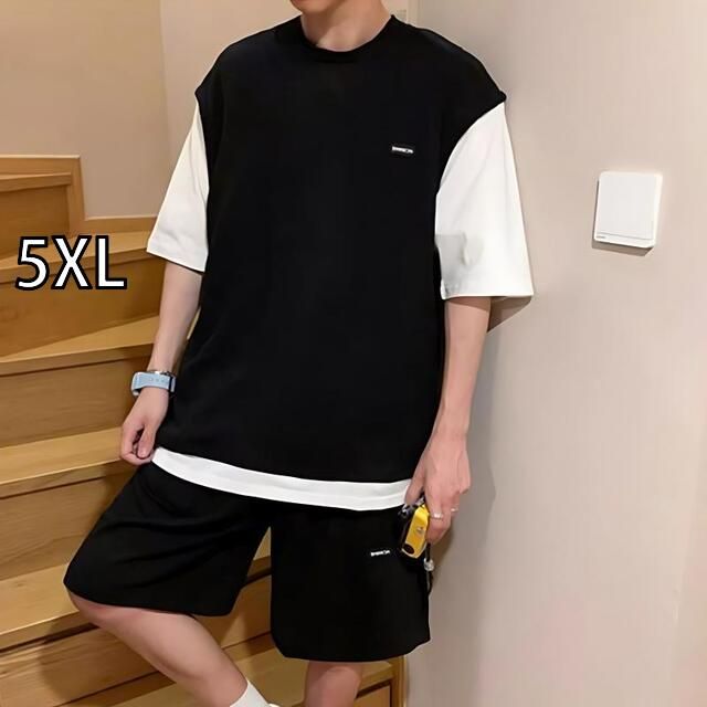 人気，品質保証 [5XL]秋冬 コーデ メンズ  服 シンプル ファッション オシャレ 大人 かっこいい 大きいサイズ ストリート 紳士服  半袖 スーツ フェイク ツーピース T シャツ カジュアル Tシャツ