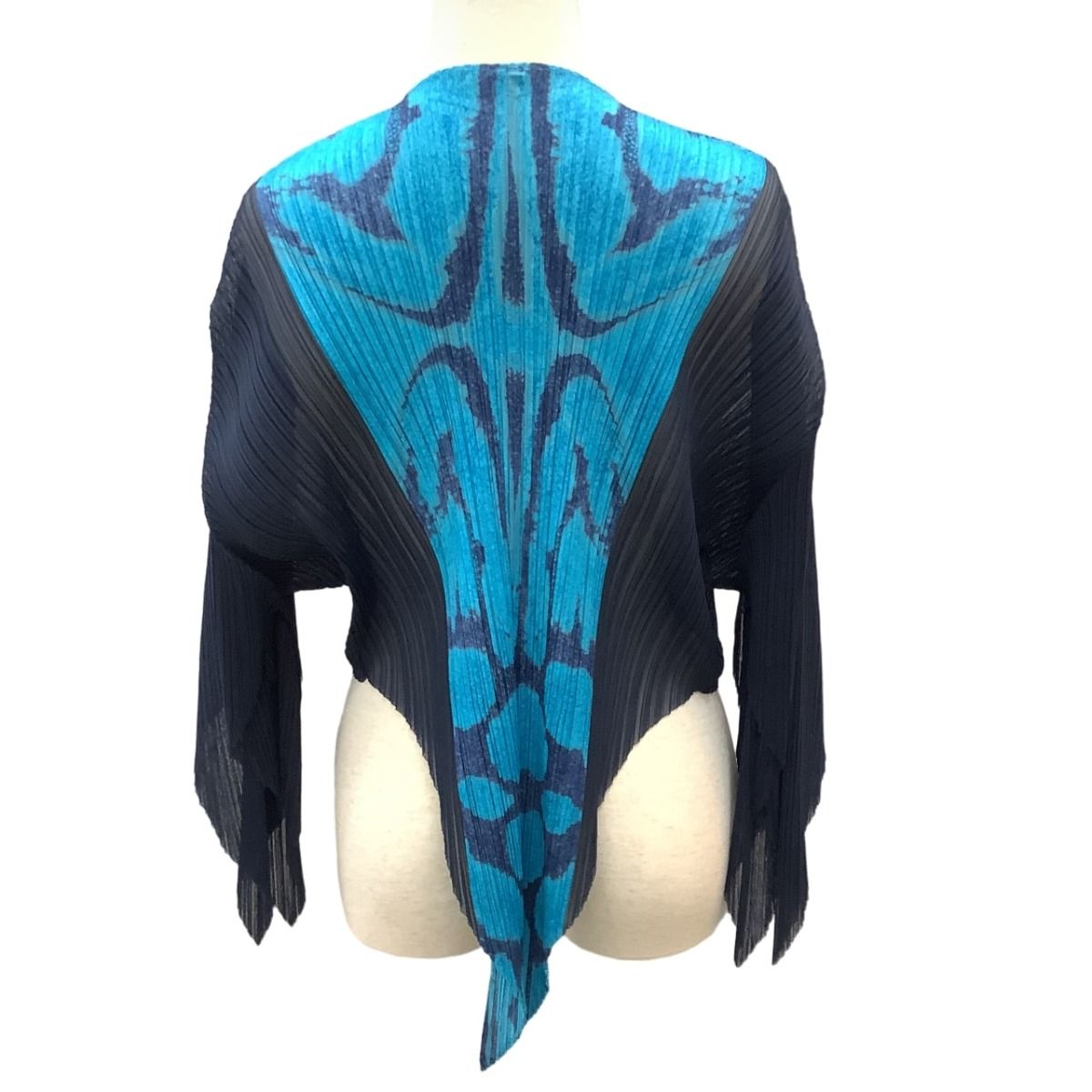 ♪♪ISSEY MIYAKE イッセイミヤケ PLEATS PLEASE 変形 総柄 カーディガン ネイビー×ブルー