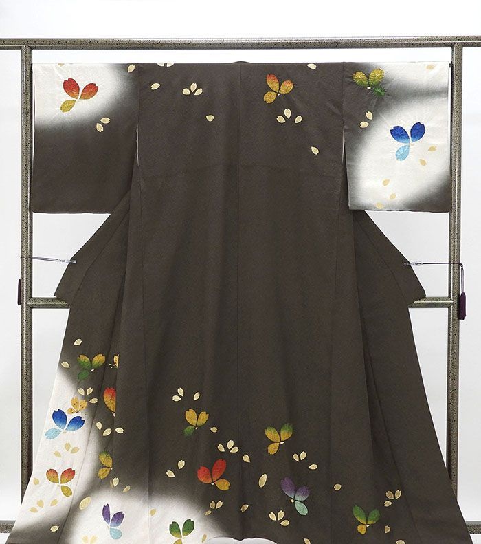 訪問着 正絹 絞り 蝶々 桜 身丈159.5cm 裄丈67cm ゆったりサイズ リサイクル 着物 結婚式 入学式 卒業式 b4188