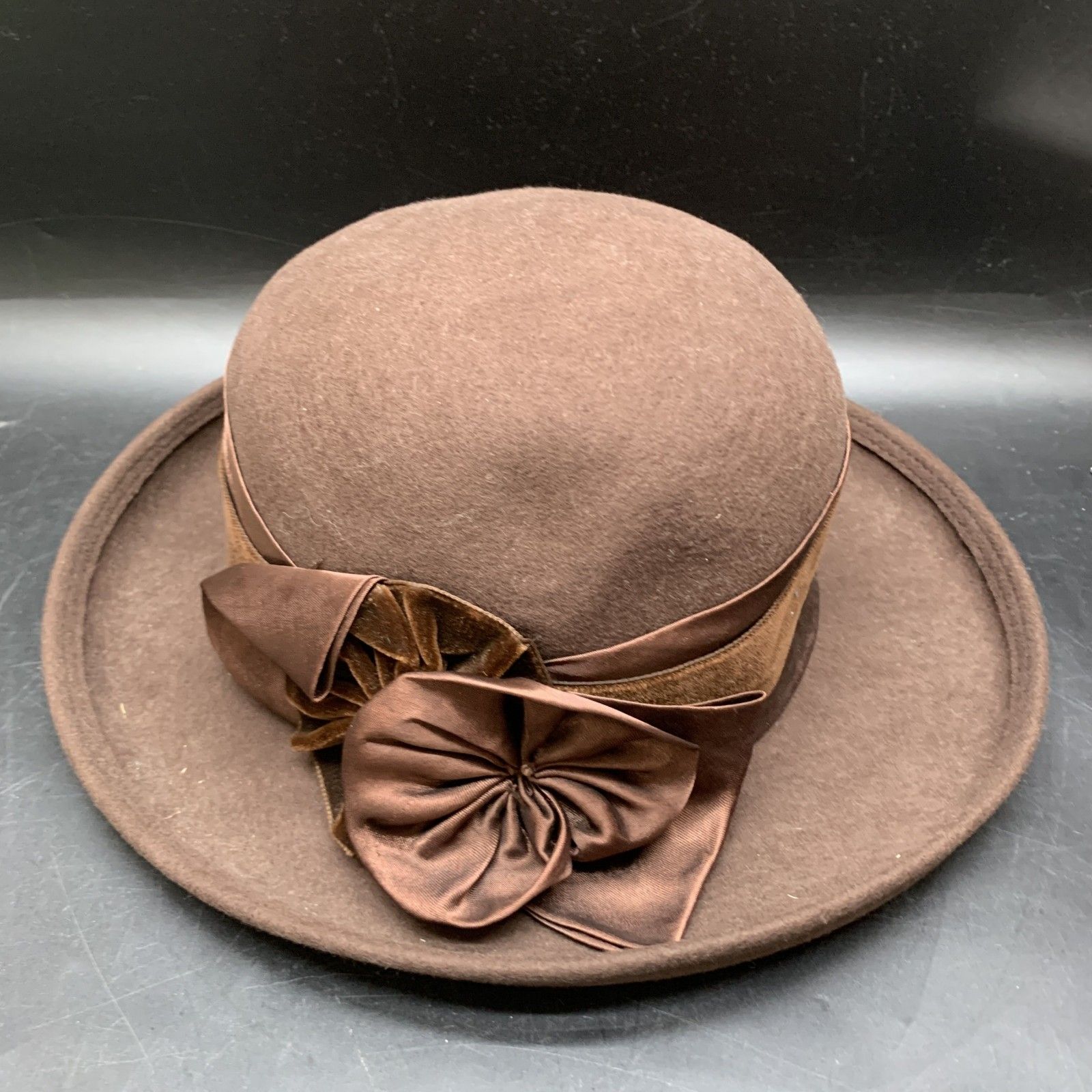 O307 MAGERY イタリア製 最 帽子 秋冬フェルト帽 ウールハット LANA WOOL ブラウン 茶 レディースハット