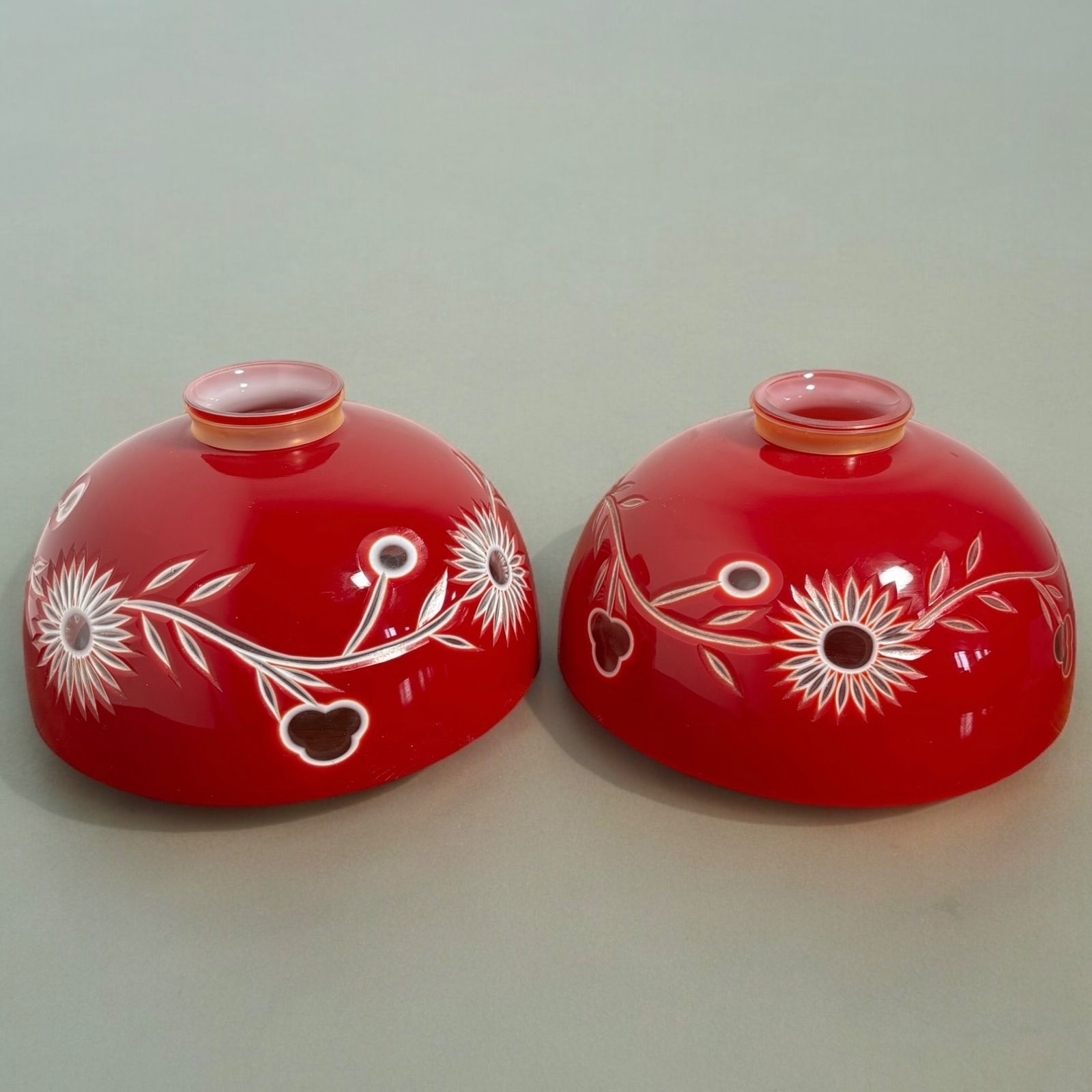 大正ロマン 赤縁ガラス 電笠 切子 灯り 照明 古道具 アンティーク