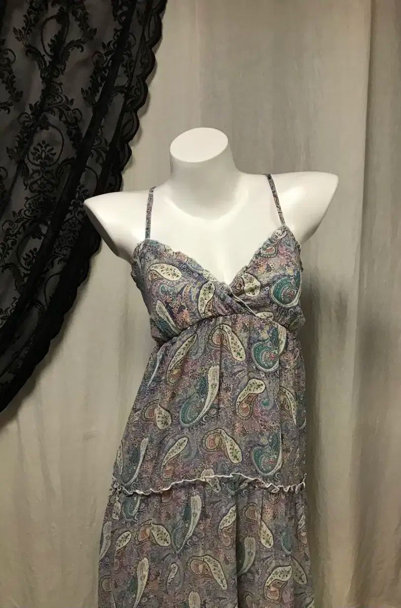 Vintage ボヘミアン ペイズリー エスニックパターン ロング丈ワンピース 紫