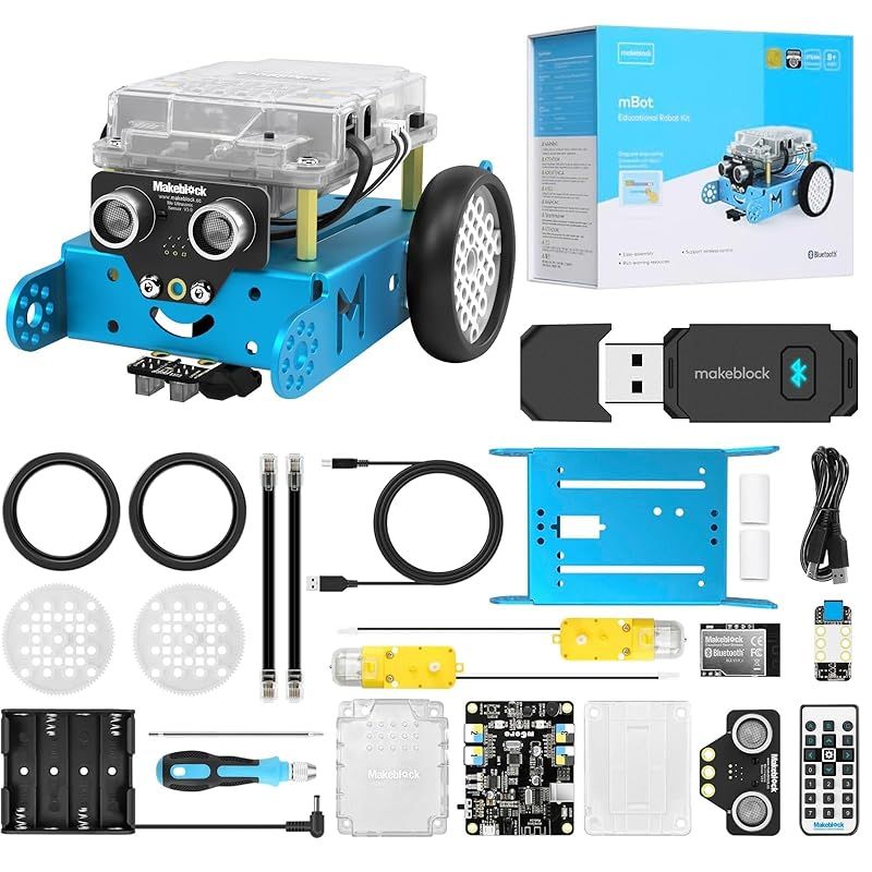 Makeblock mBot ロボット 子ども 電動ロボット 子ども おもちゃ Bluetoothドングル付き STEMロボット ロボット キット STEMプロジェクト 子供向け コーディング ロボットキット 学習 教育用ロボットおもちゃ ロボット工学 電子工