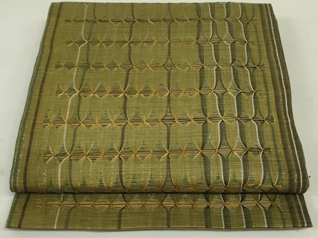 平和屋着物●六通柄袋帯　もじり織　間道　金糸　正絹　逸品　DAAT0516ob 平和屋着物○六通柄袋帯 もじり織 間道 金糸 正絹 逸品 DAAT0516ob