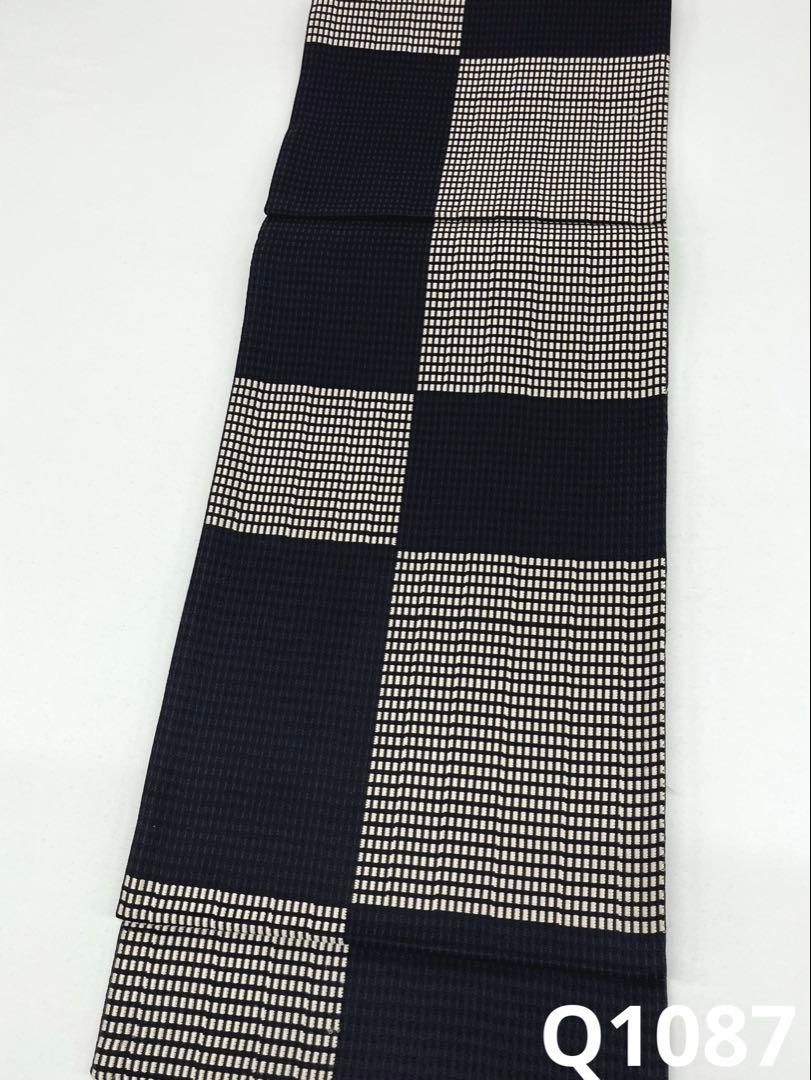 洒落袋帯 市松模様 正絹 六通 ガード加工済 Q1087