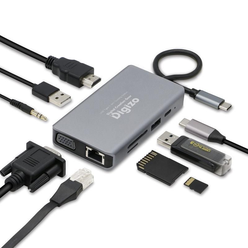 プリンストン 9in1 USB Type-C ドッキングステーション PD100W対応 | 4K出力 | 軽量|マルチディスプレイ USB3.0-Ax2 LAN VGA HDMI microSD SD