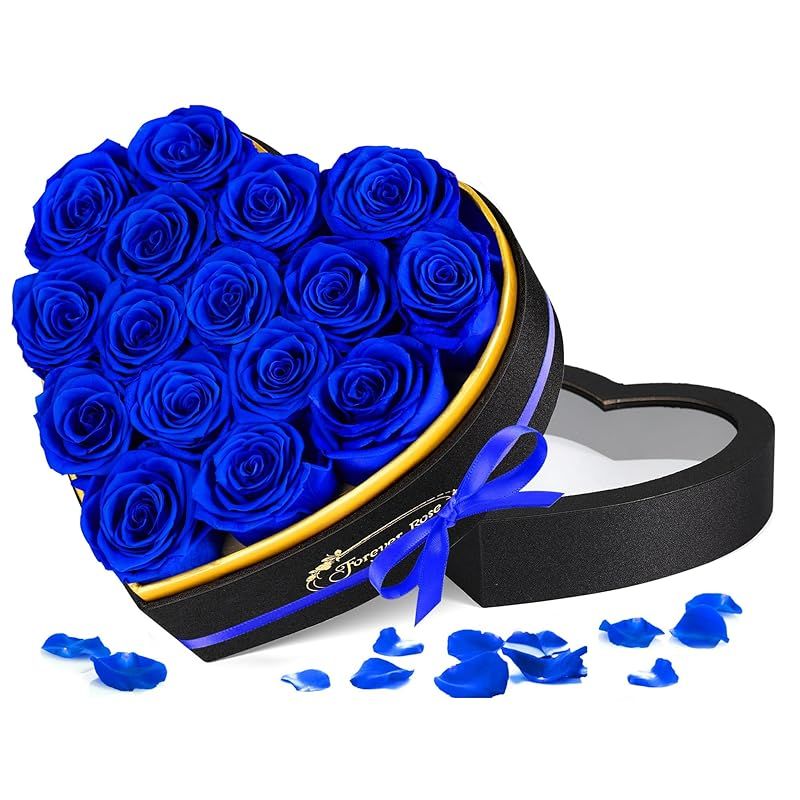 プリザーブドフラワー 16輪 青い 枯れない本物の薔薇 花箱 香りあり 女性 人気 お花 お祝い 母の日 記念日 結婚式 お見舞い 誕生日 プレゼント 0