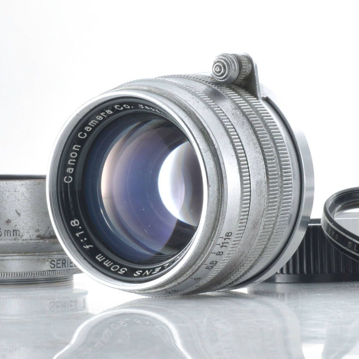 期間 経年の汚れ分 き価格 キヤノン Canon 50mm F1.8 ライカL39マウント クラシックレンズ フード付き J342