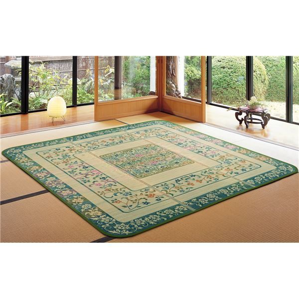 い草 ラグマット 絨毯 約200×200cm グリーン 日本製 縁：綿100％ エンペラー リビング ダイニング 模様替え