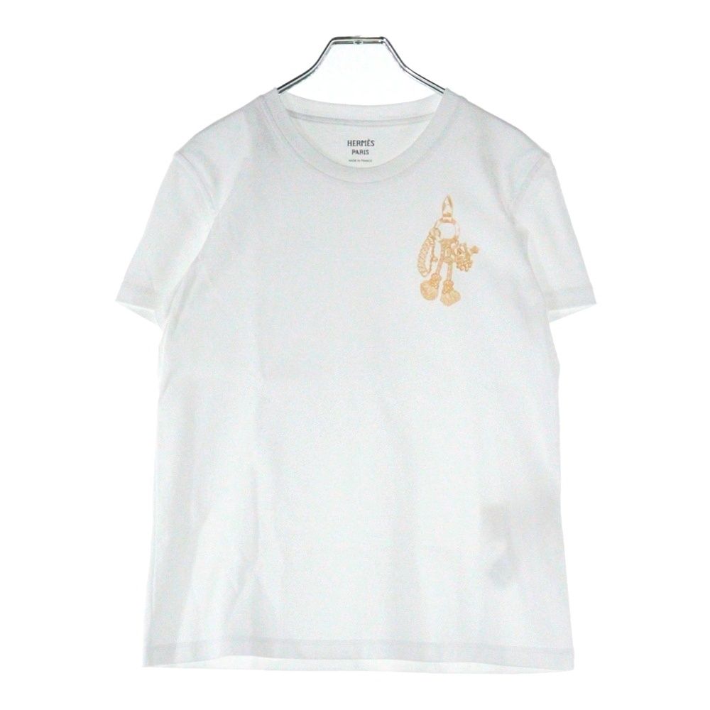 HERMES エルメス カルトゥッシュ 馬具 チェーンプリント クルーネック 半袖Tシャツ カットソー ホワイト レディース 5H4632DC