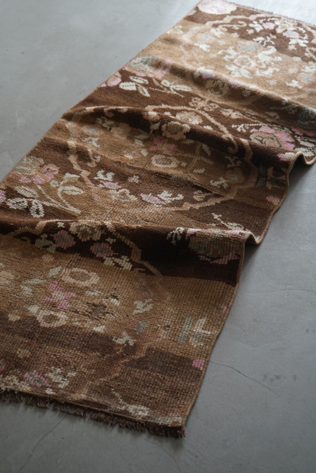 ペールコーラル54×158 ヴィンテージラグ トルコ ランナー ブラウン 158