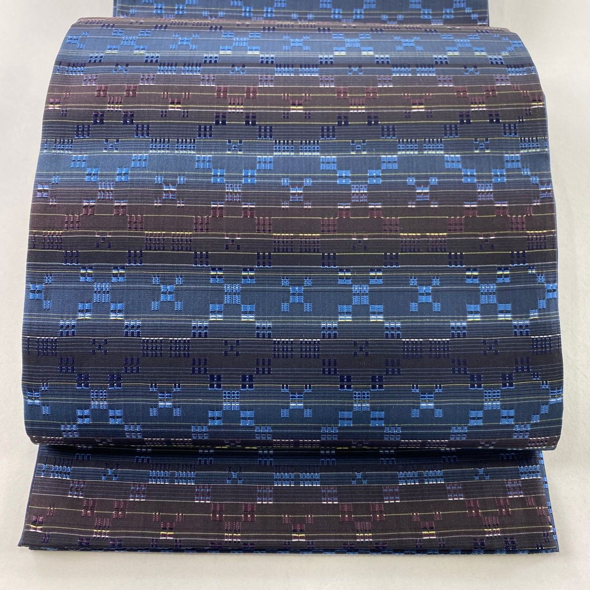 袋帯 美品 名品 縞 幾何学模様 紺色 全通 正絹 【中古】 - メルカリ