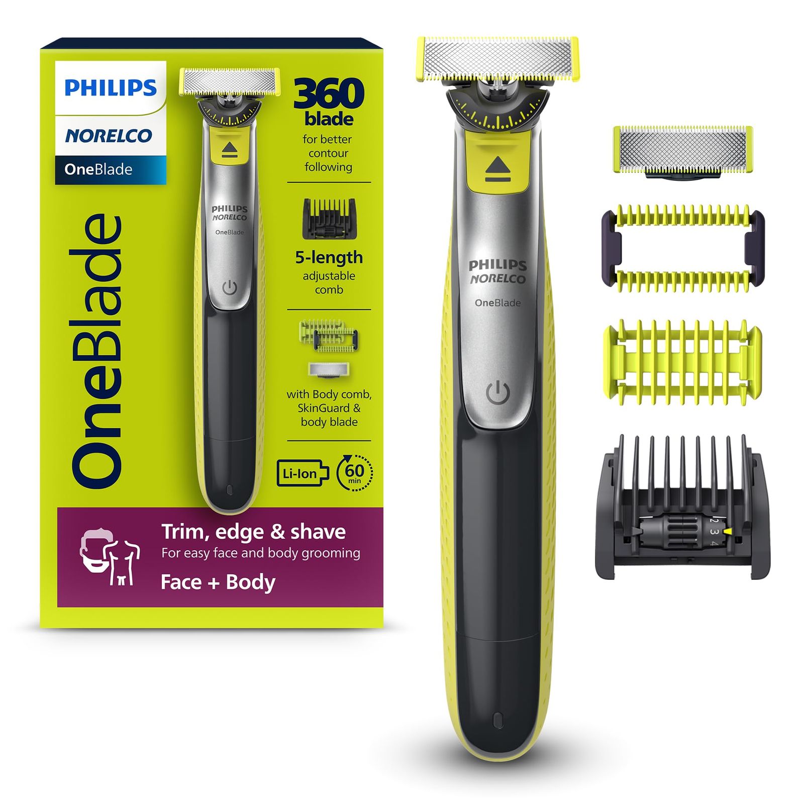 フィリップス Norelco OneBlade 360 フェイス+ボディ ハイブリッド 電動トリマーu0026シェーバー QP2834/70 