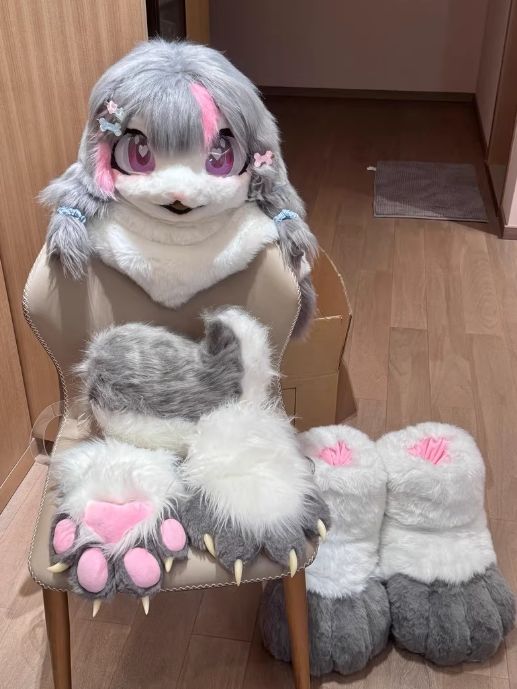 ファースーツ 着ぐるみセット NO.188 ピンク グレー うさぎ ケモノ ファースーツ 全頭ヘッド ぬいぐるみ コスプレ コスチューム