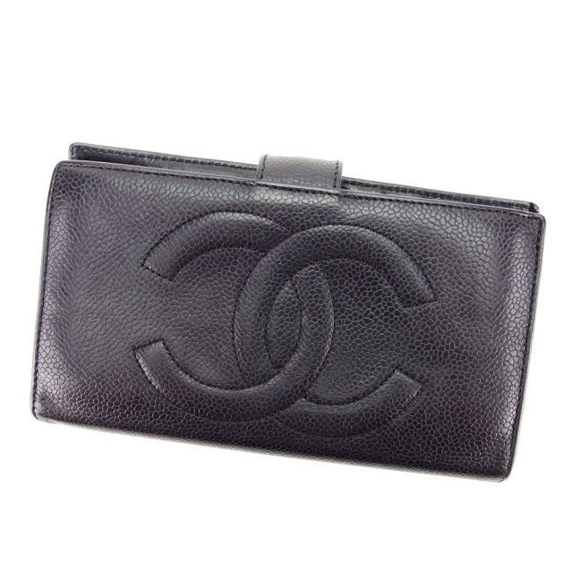 ⭐️美品⭐️シャネル　キャビアスキン　ガマ口長財布　ココマーク　黒 CHANEL シャネル ココマーク がま口財布 長財布（小銭入れあり