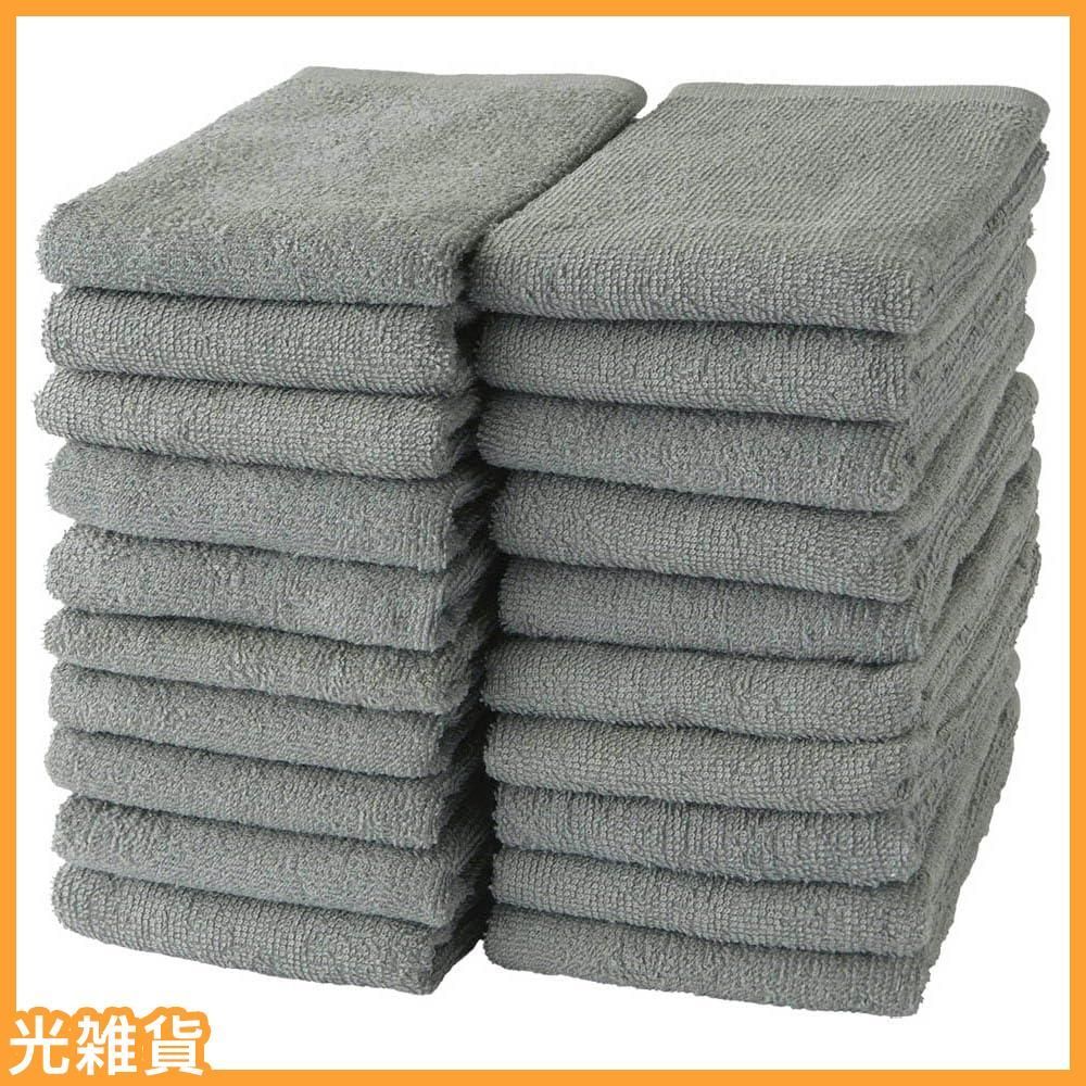 ☆人気商品☆GamachaTowel 全22色 フェイスタオル【 グレー 20枚セット 】 キッチンや洗面所の手拭きに 使い勝手の良い薄手タオル 綿100％ 肌に優しく吸水速乾 約65g 約34×80cm 普通サイズ (グレー)